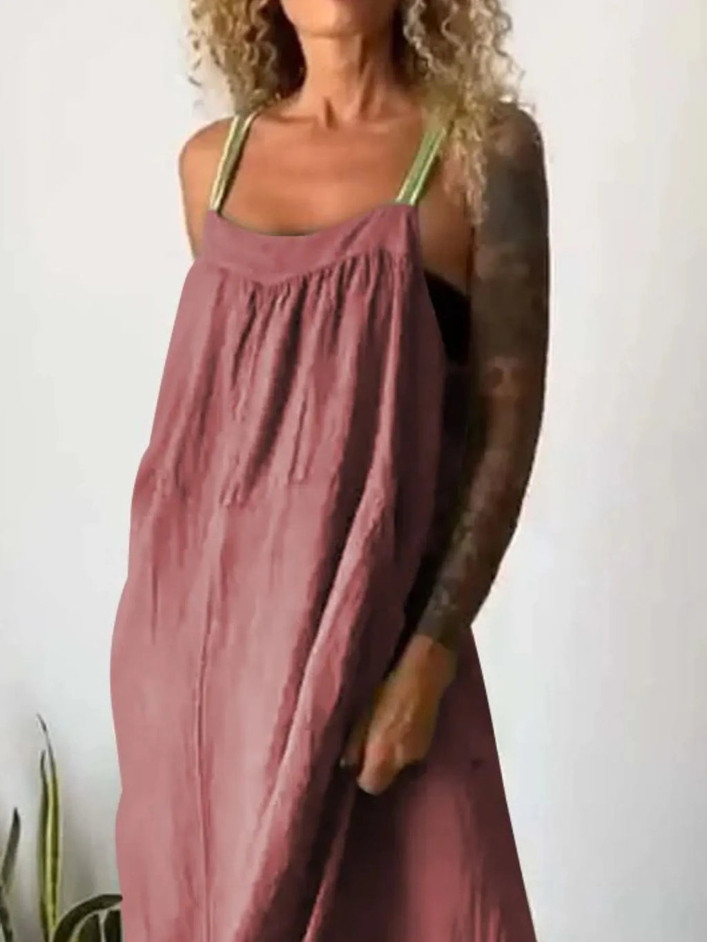 Full Size Ruched Cami Maxi Dress Pockets Plus (19)