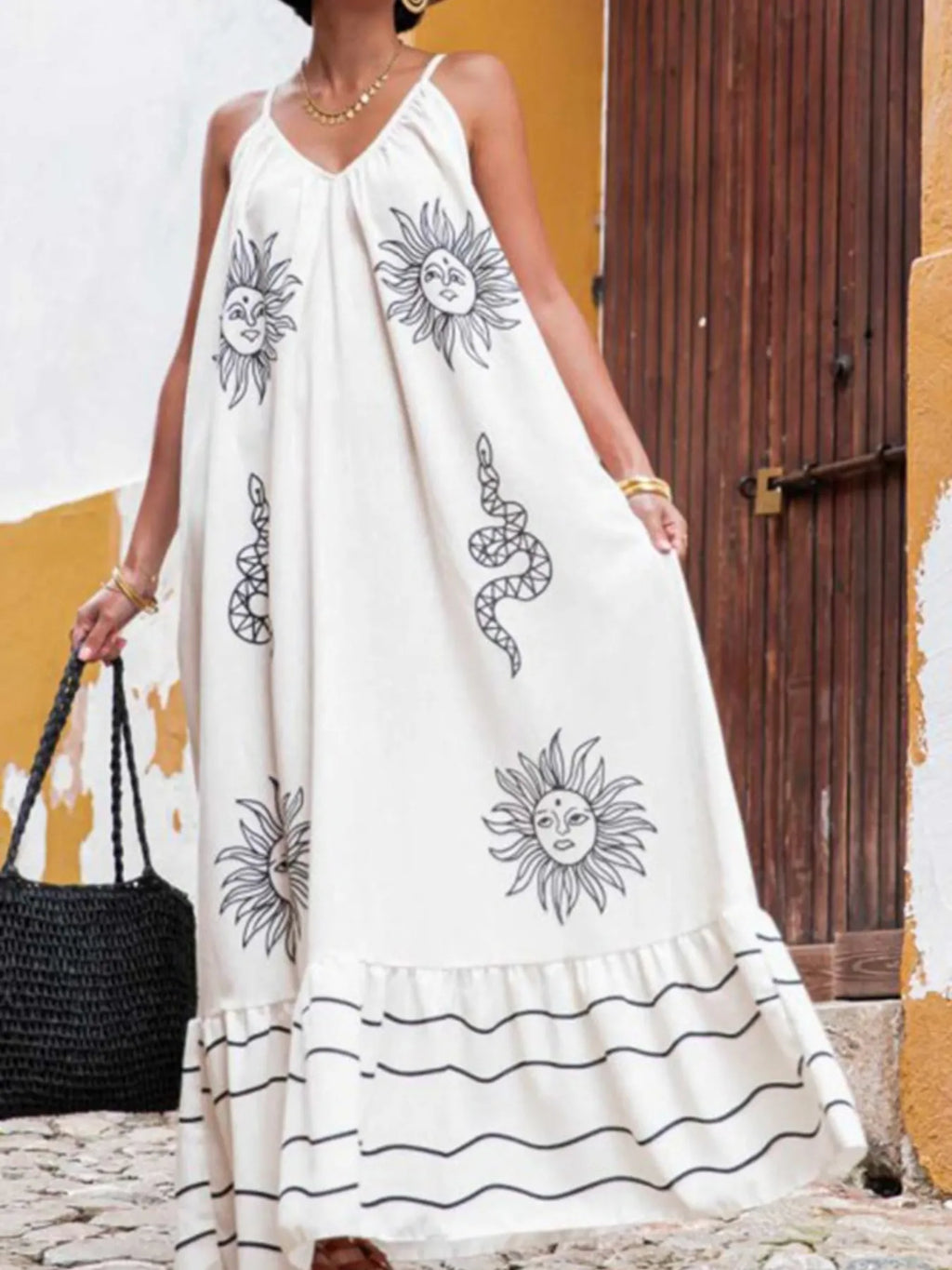 Printed V-neck Summer Maxi Dress (5)