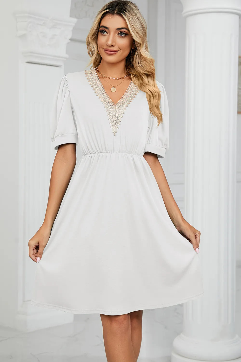 V-neck Puff Sleeve Dress (5)