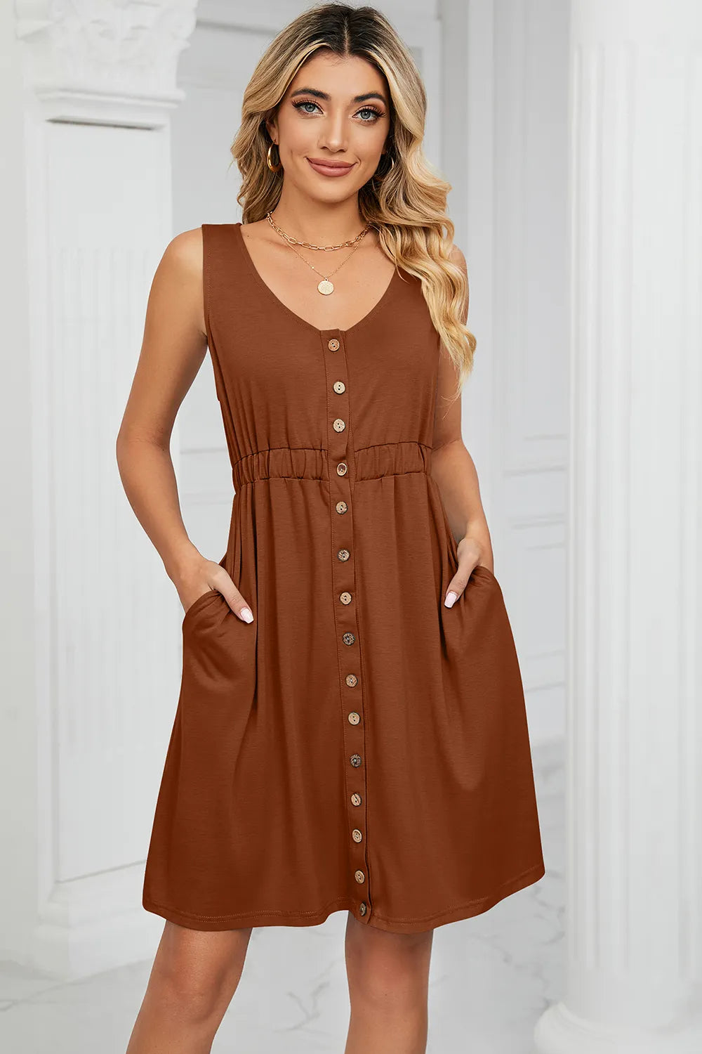 Buttoned Wide Strap Mini Dress (18)