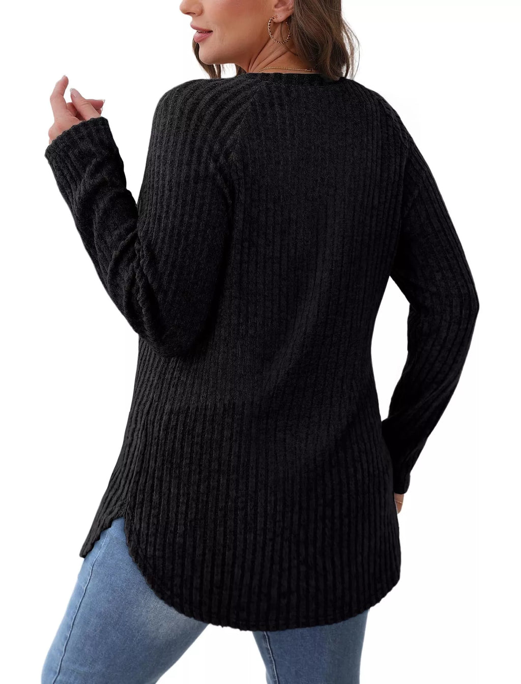 Casual Ribbed Knit Long Sleeve T-shirt (21)