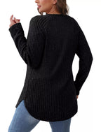 Casual Ribbed Knit Long Sleeve T-shirt (21)