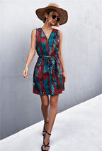 Printed Zip Detail Belted Sleeveless Dress (31)