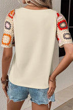 Geometric Round Neck Short Sleeve Blouse (17)