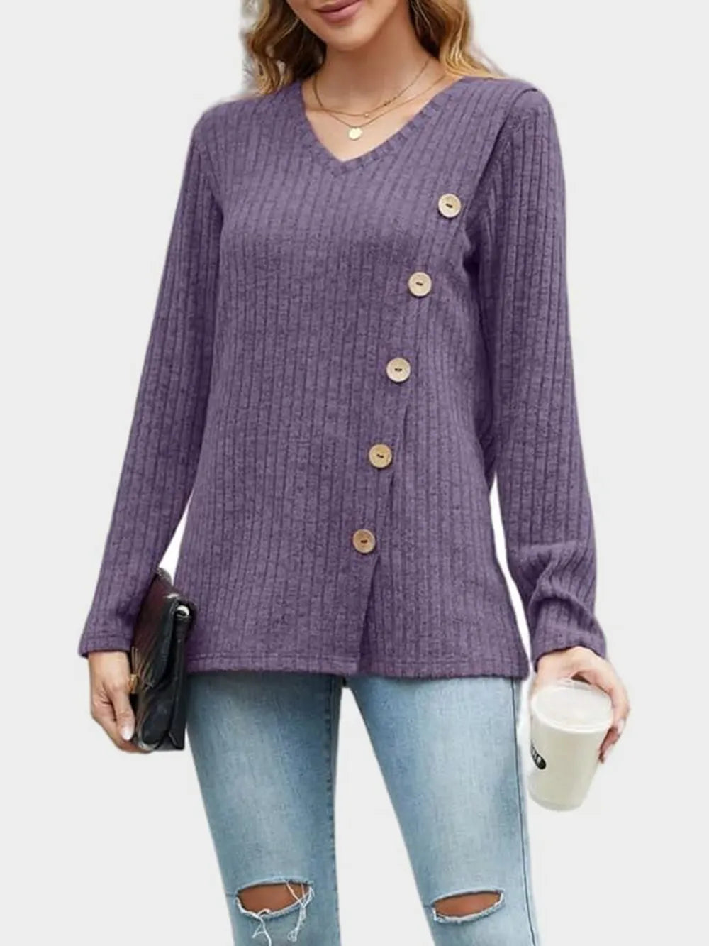 V-neck Long Sleeve T-shirt (9)