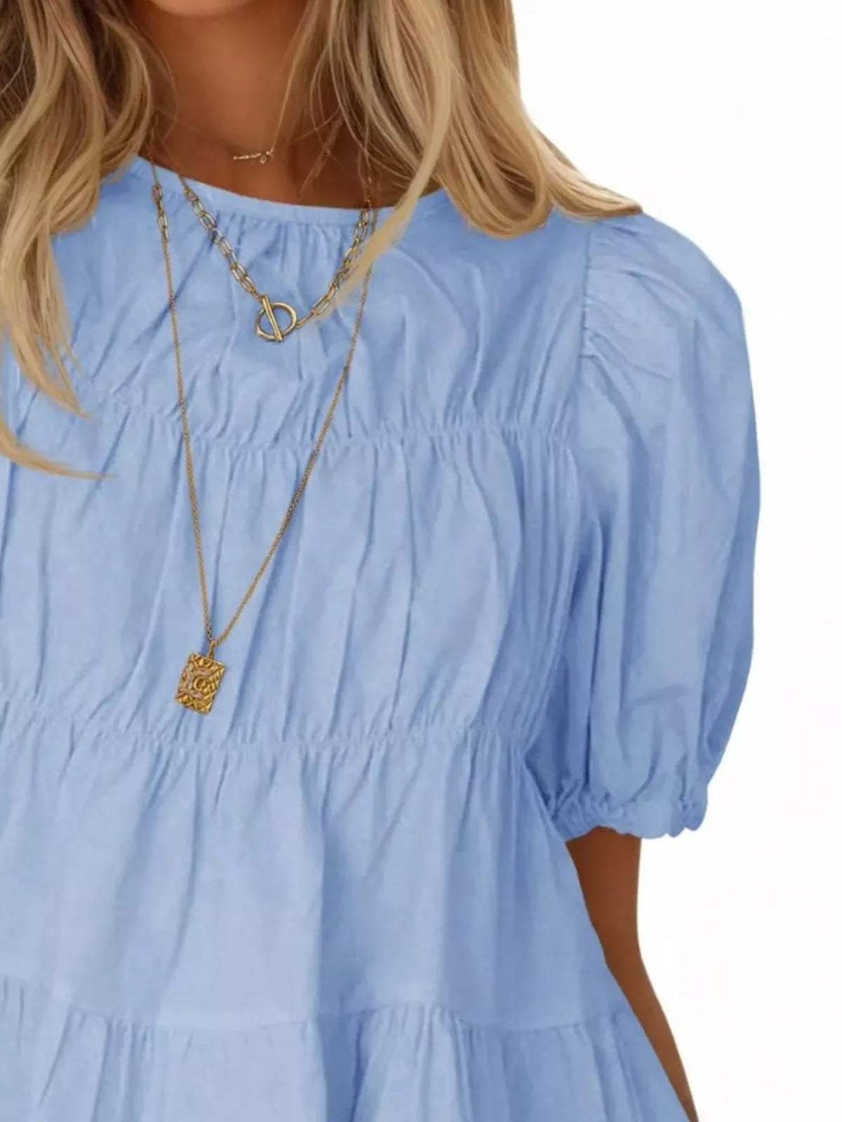 Ruched Tiered Puff Sleeve Blouse (14)