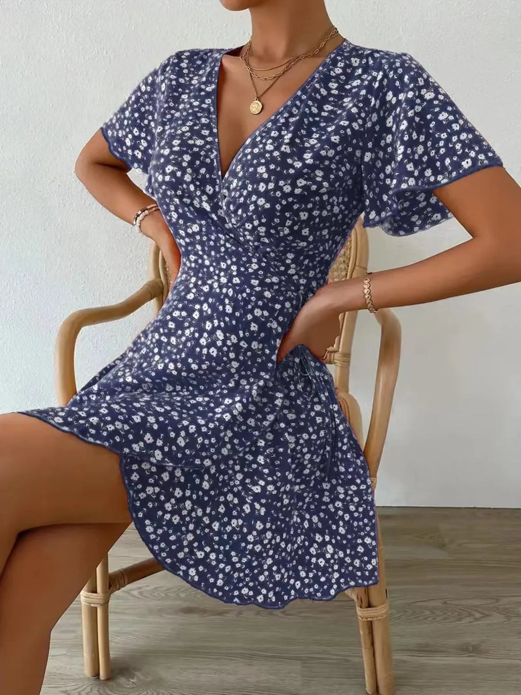 Floral Flutter Sleeve Wrap Mini Dress (18)