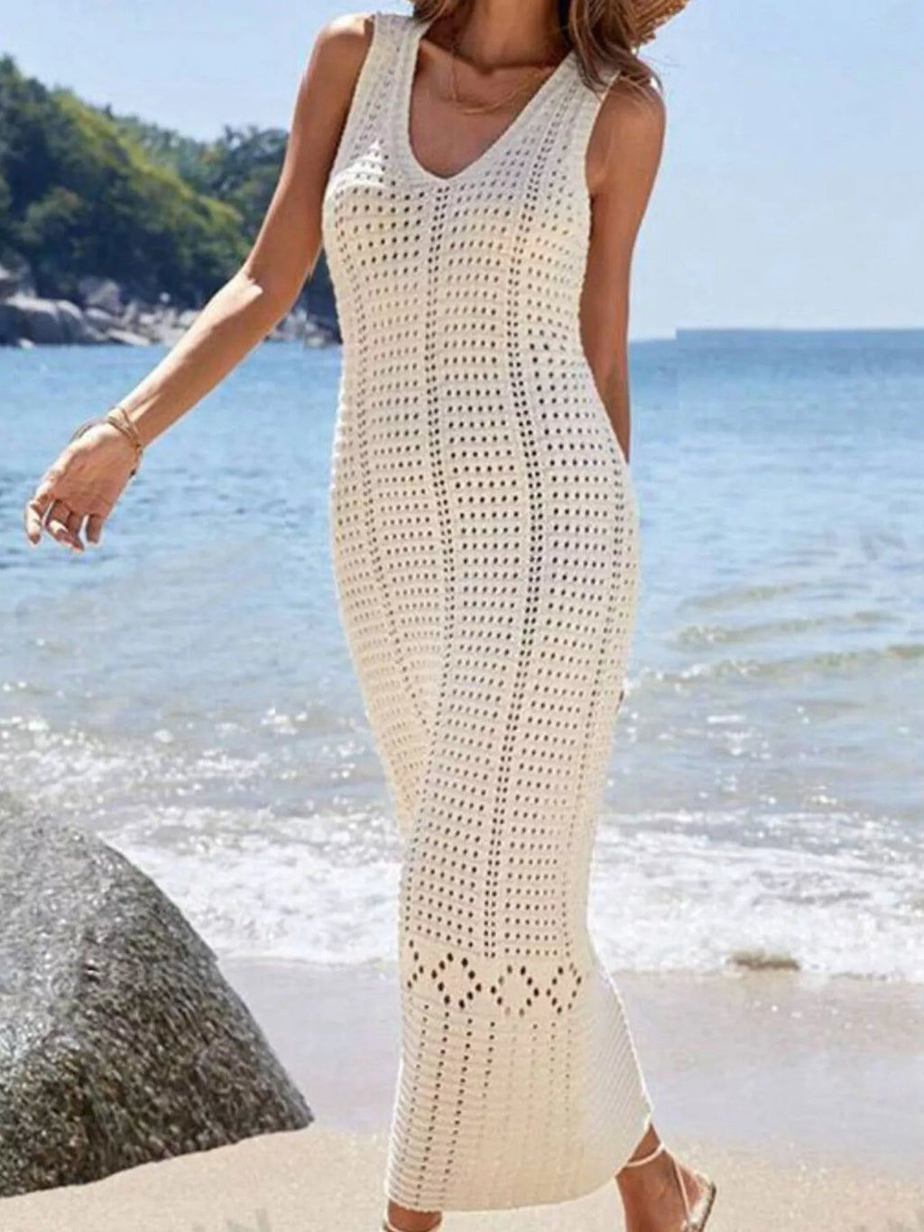 Sleeveless Crochet Knit Cover Up Maxi Dress (2)