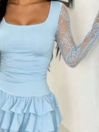Lace Sleeve Ruffle Layered Mini Dress (4)