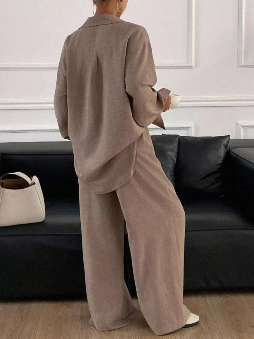 Button-down Shirt Wide-leg Pants Set (26)