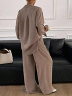 Button-down Shirt Wide-leg Pants Set (26)