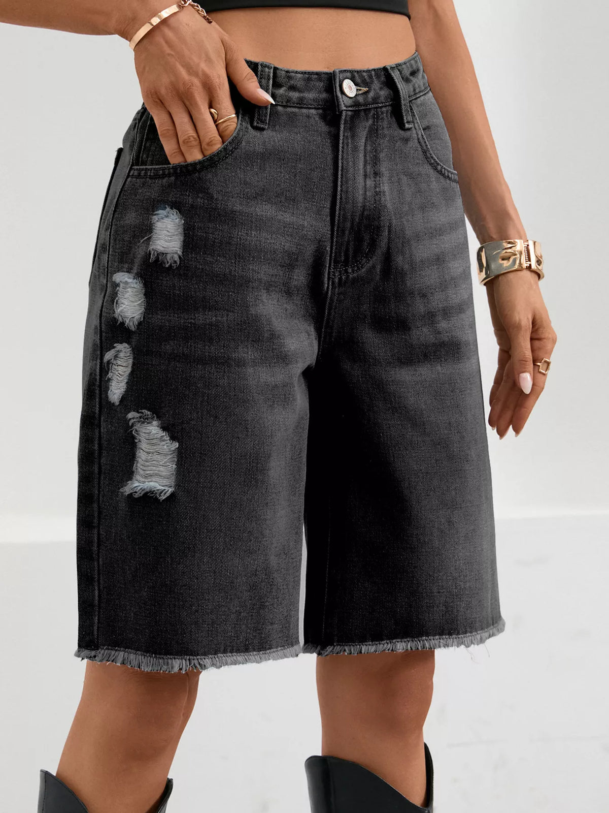 Ripped Frayed Hem Denim Shorts (13)