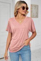 Ruched V-neck Short Sleeve T-shirt (18)