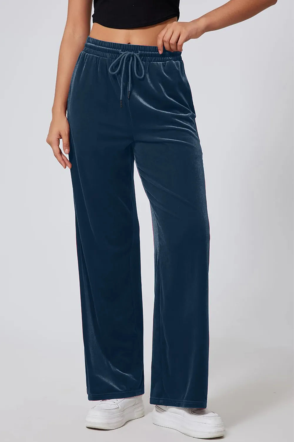Drawstring Elastic Waist Straight Leg Pants (21)