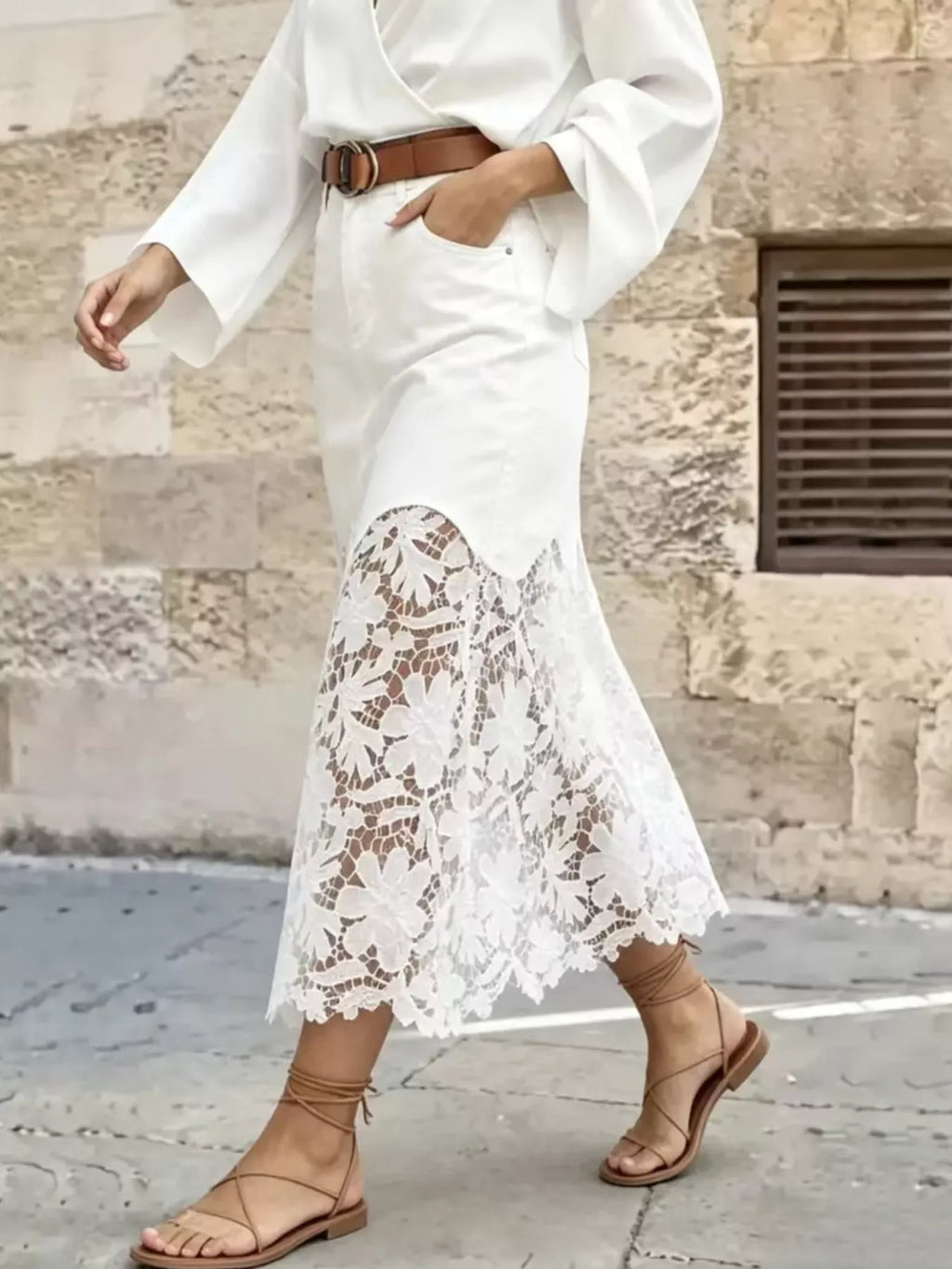 Lace Trimmed Slit Skirt (2)