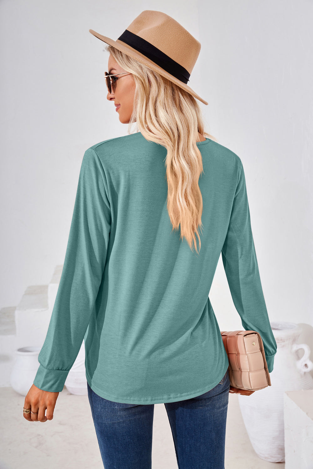 Square Neck Ruched Long Sleeve Blouse (18)