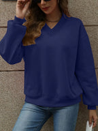 V-neck Long Sleeve Dropped Shoulder Sweatshirt (25)