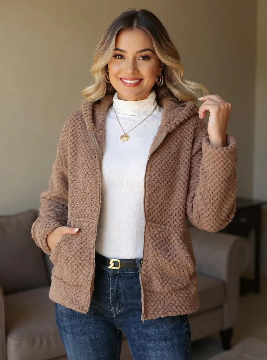 Textured Knit Zip-up Hooded Outerwear (2)