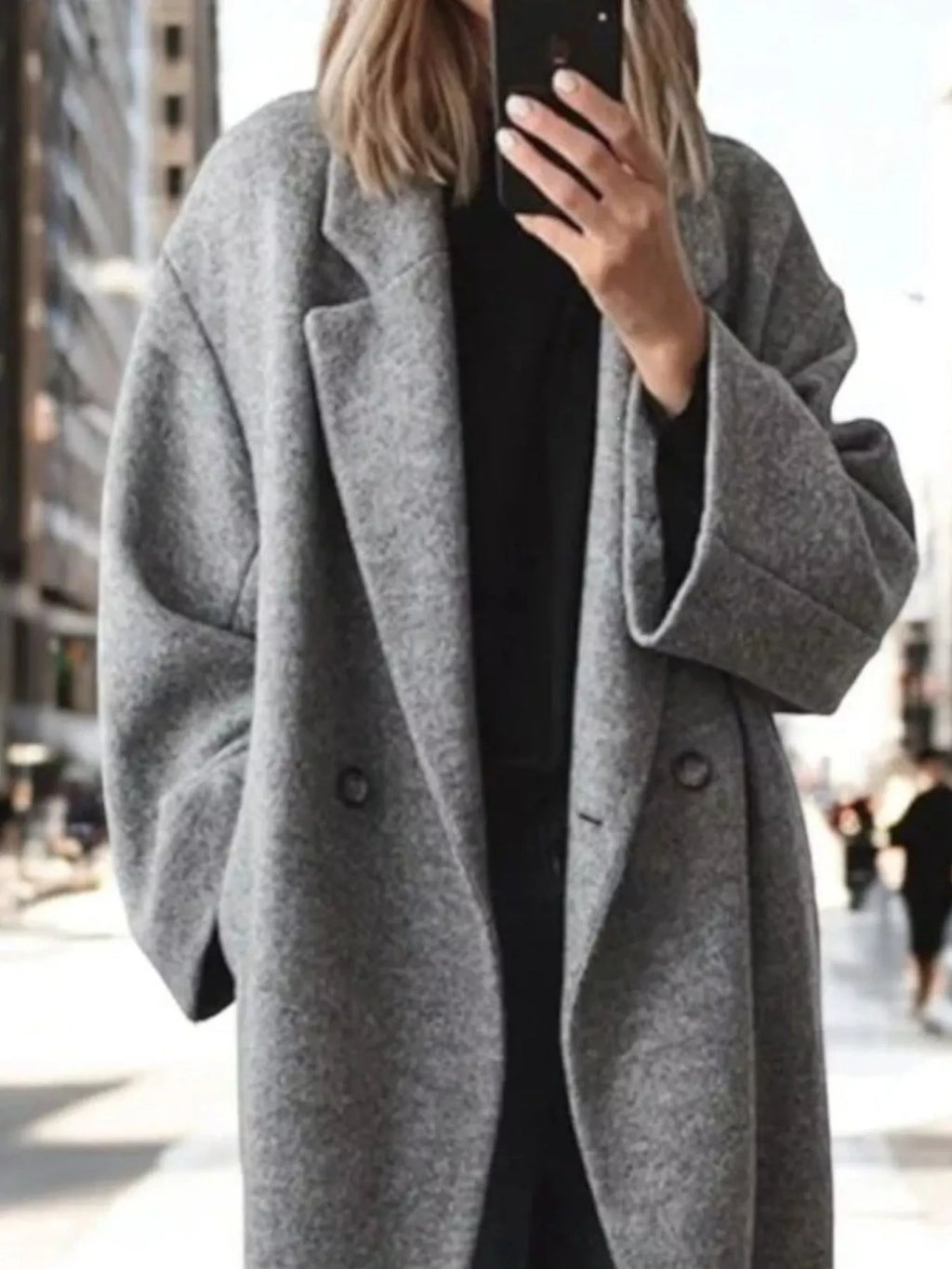 Full Size Lapel Collar Wool Blend Longline Coat Plus (5)