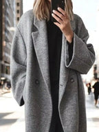 Full Size Lapel Collar Wool Blend Longline Coat Plus (5)