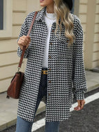 Houndstooth Button Up Long Sleeve Coat (2)