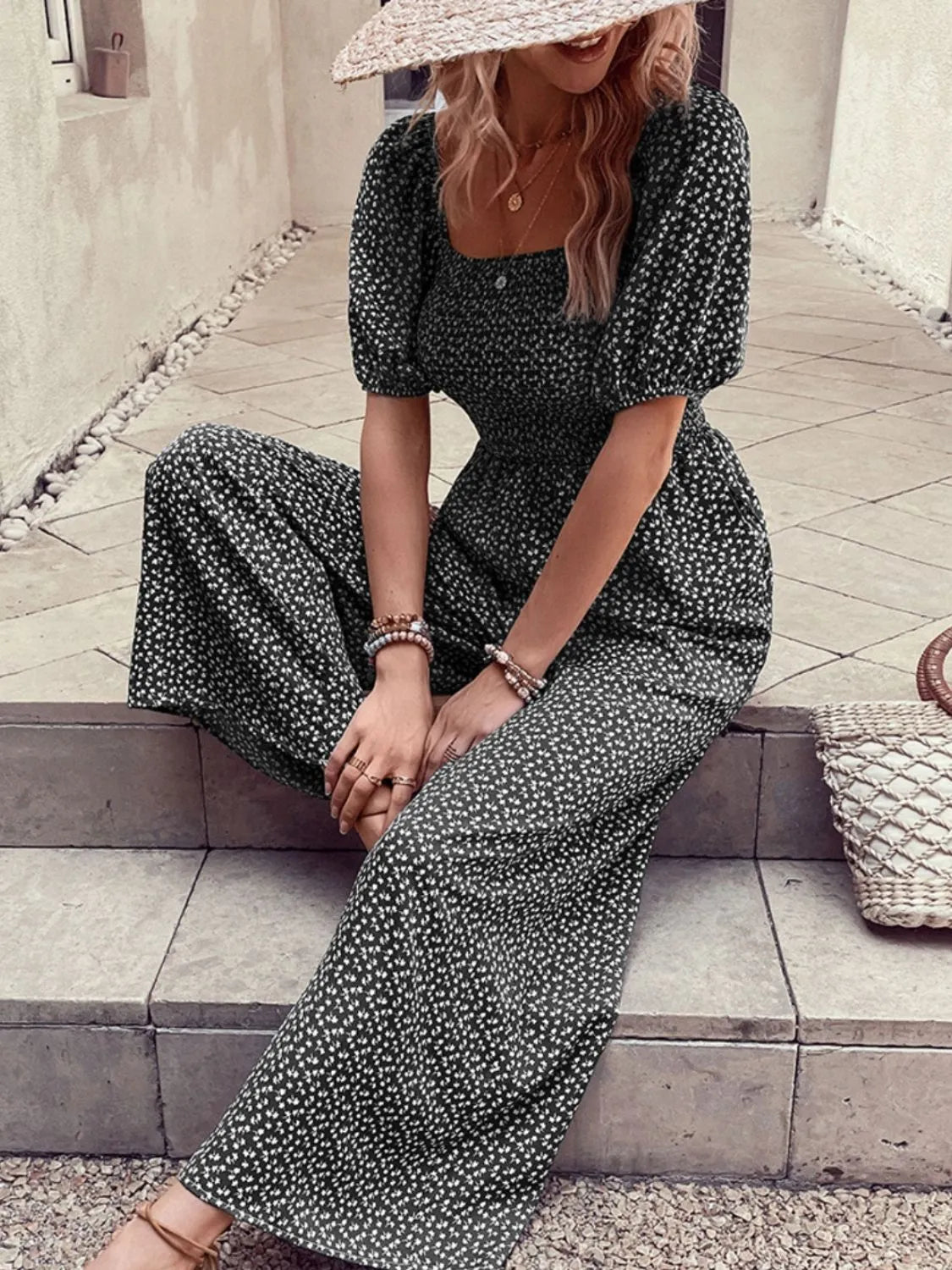 Printed Square Neck Puff Sleeve Jumpsuit (14)