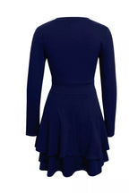 Layered Long Sleeve V-neck Mini Dress (13)