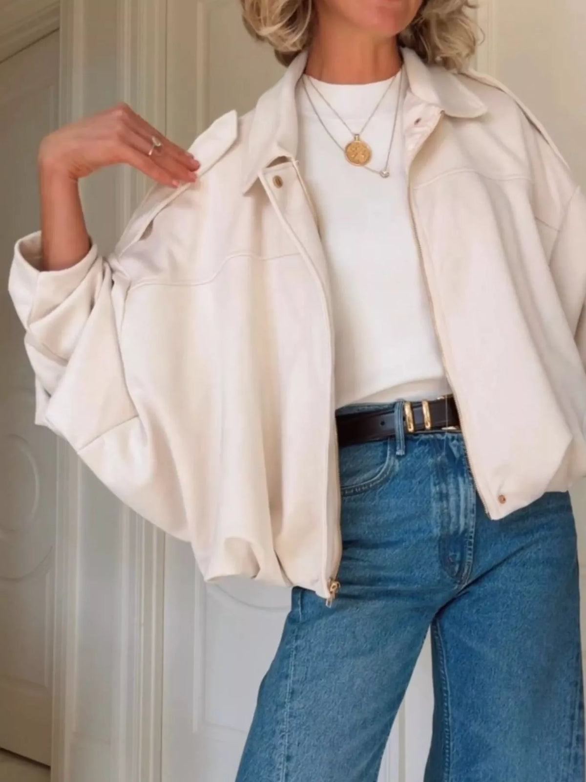 Zip Up Dropped Shoulder Suede Jacket (11)