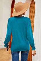 Lace Detail V-neck Lantern Sleeve T-shirt (32)