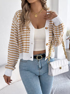 Striped Button-up Cropped Cardigan (13)