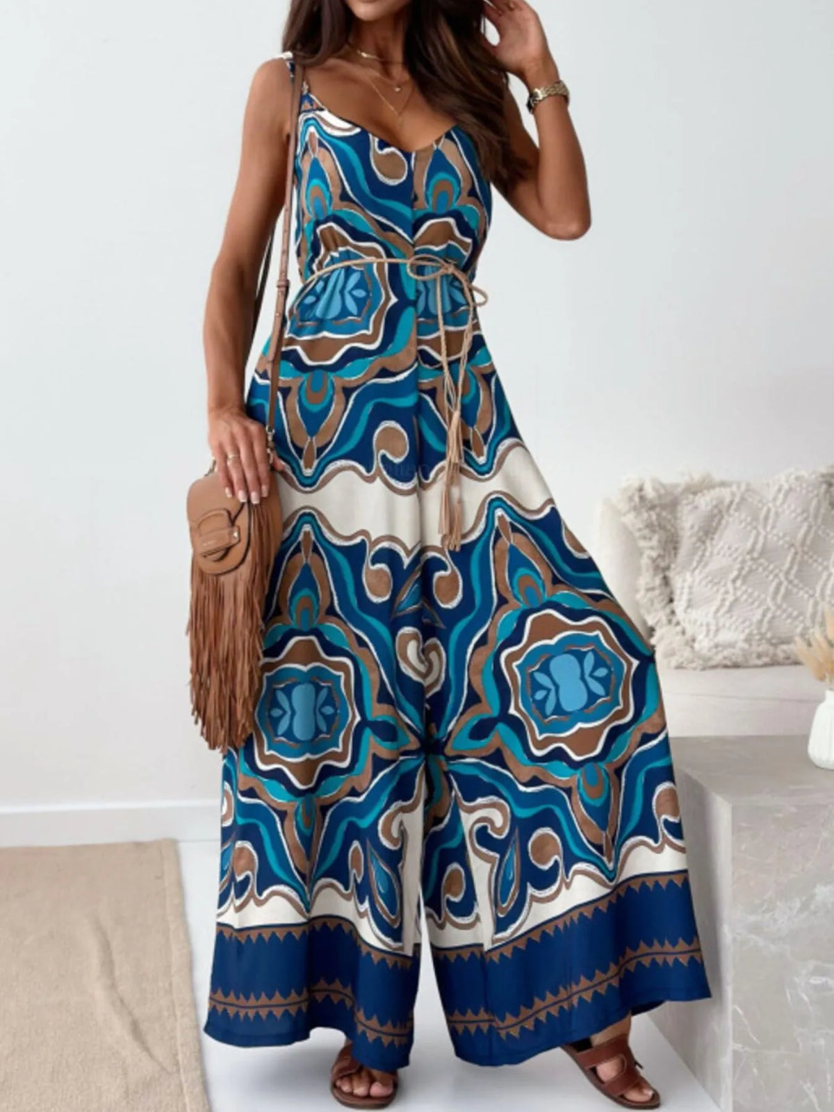 Paisley Print Spaghetti Strap Wide Leg Jumpsuit (15)
