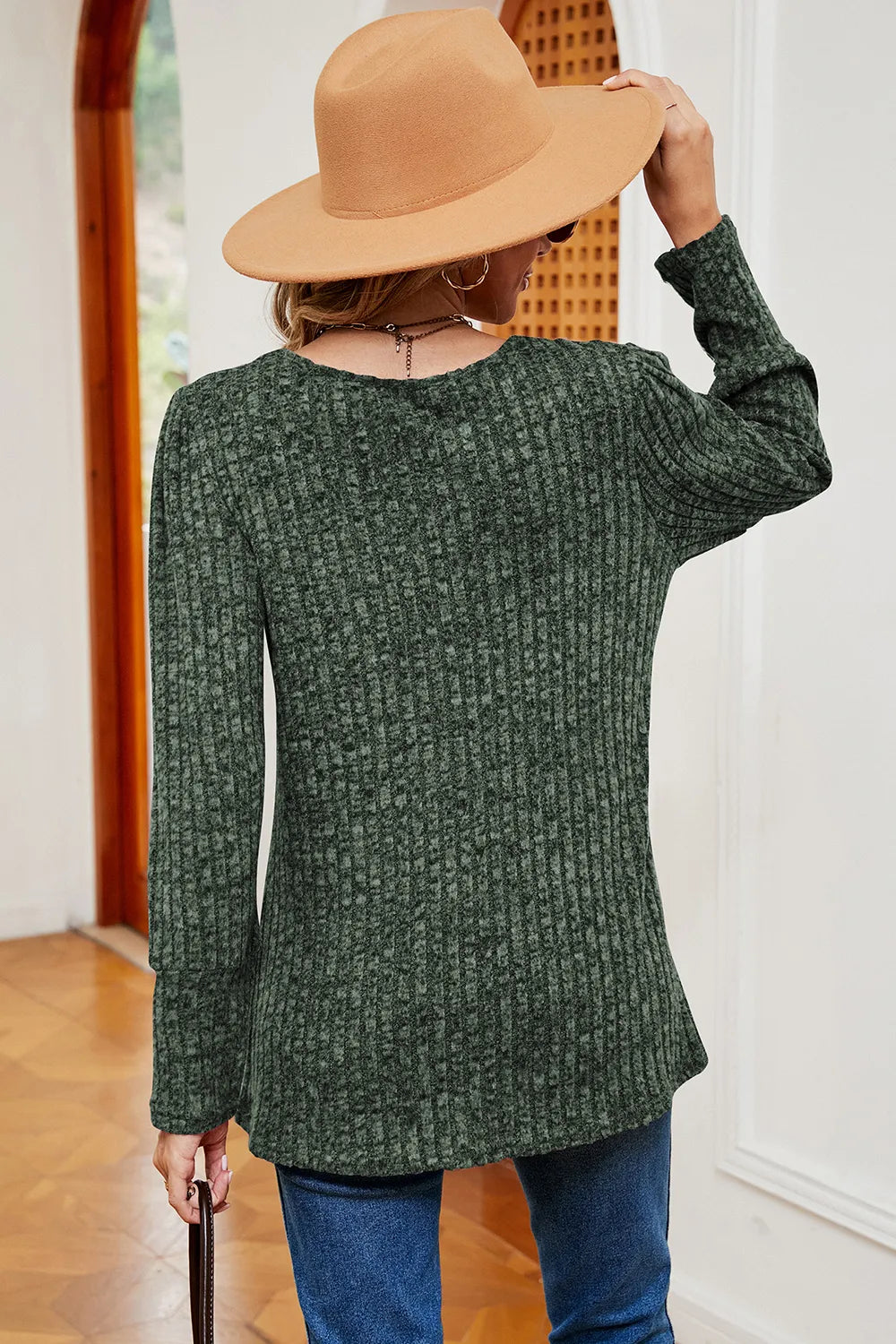 Decorative Button Square Neck T-shirt (3)