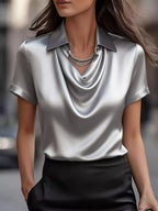 Full Size Satin Cowl Neck Blouse Plus (5)