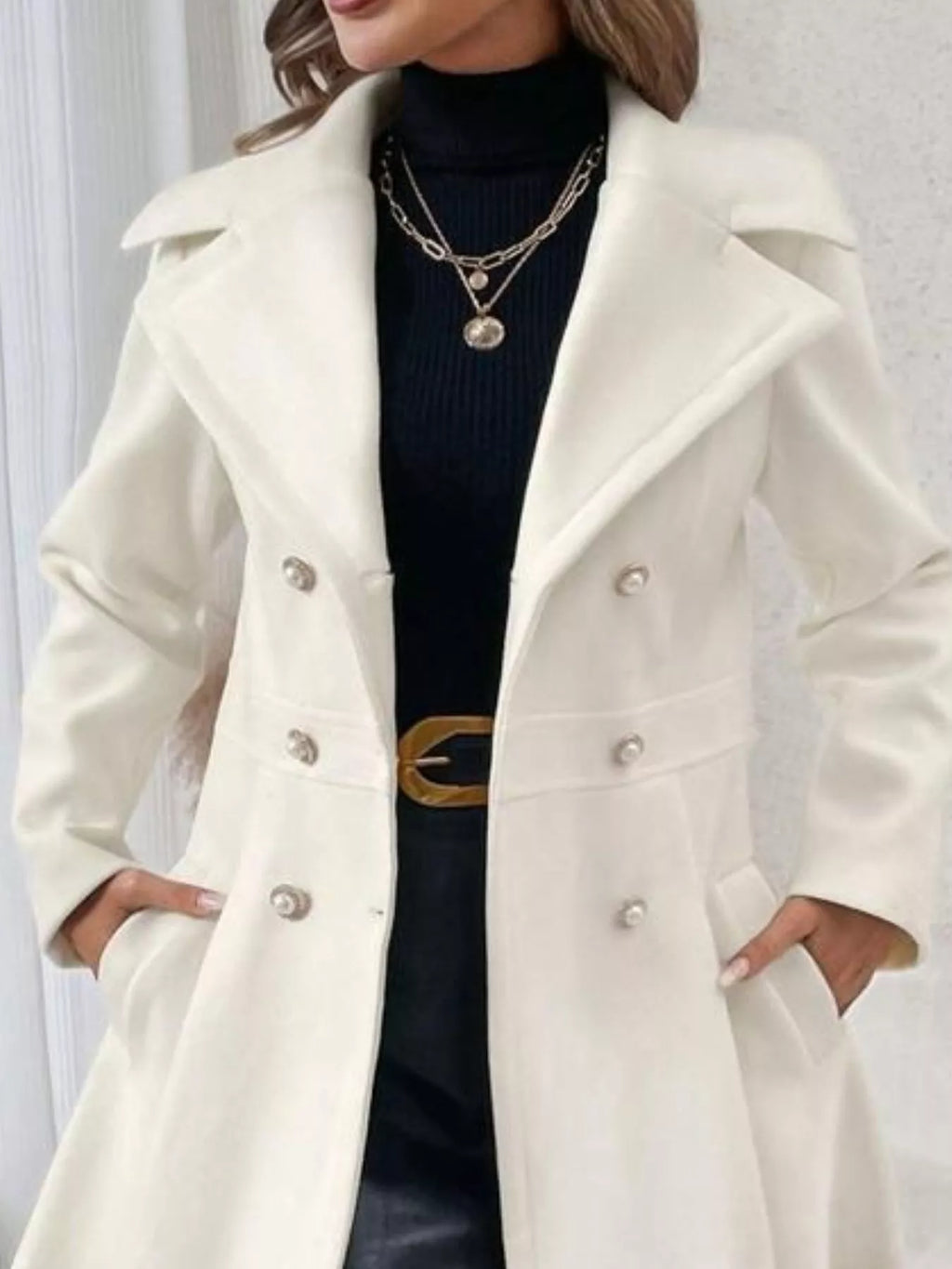 Double-breasted Wool Blend Coat (3)