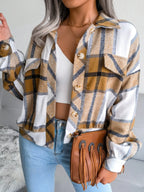 Plaid Collared Neck Long Sleeve Jacket (8)