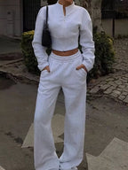 Zip-up Crop Jacket Wide-leg Pants Set (18)