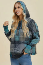 Full Size Plaid Dropped Shoulder Fleece Hoodie Plus (8)