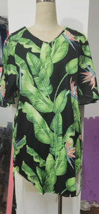 Printed V-neck Bell Sleeve Shirt Dress photo 5