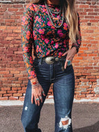 Printed Mesh Long Sleeve Slim Fit Top (2)