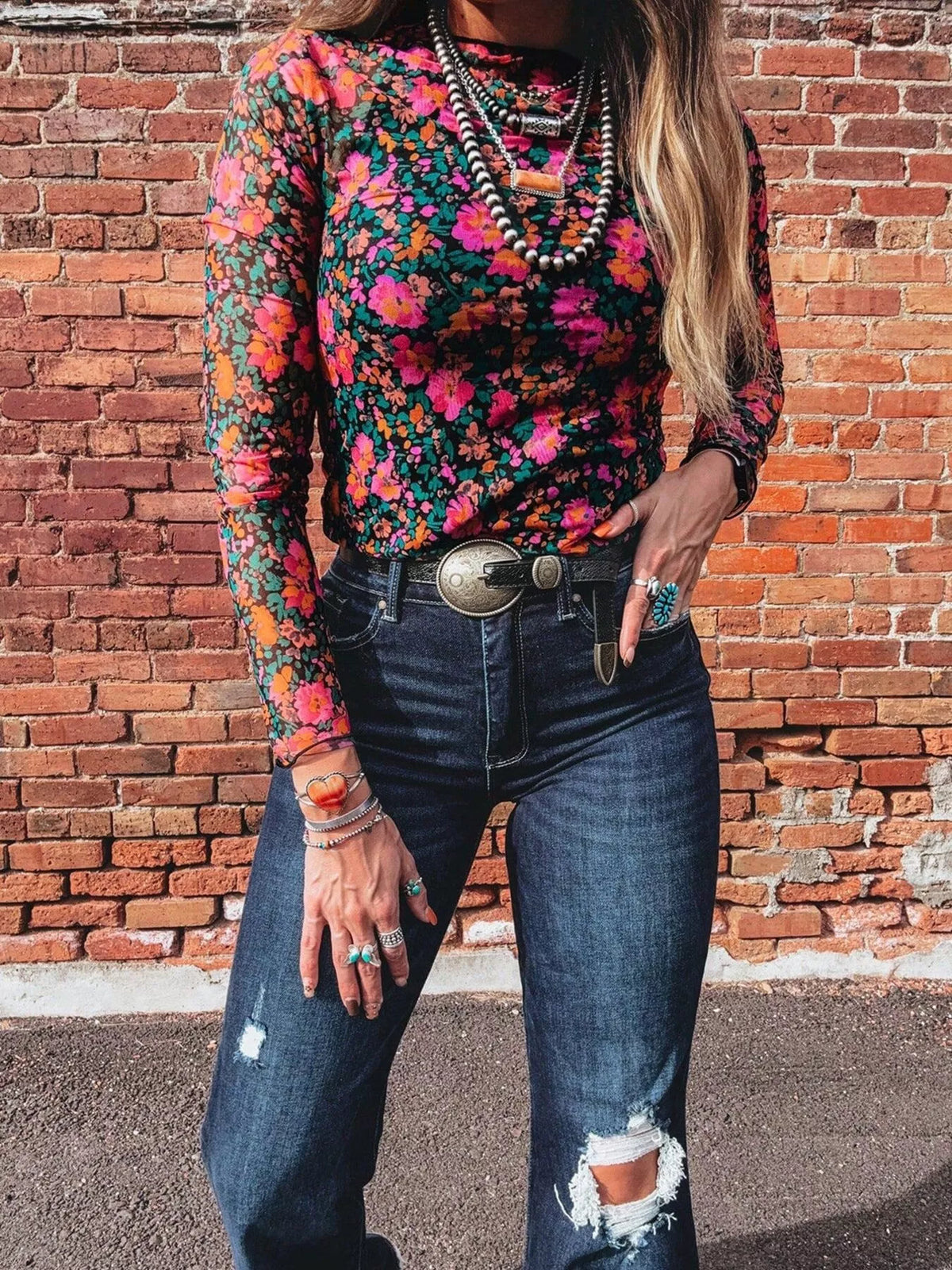 Printed Mesh Long Sleeve Slim Fit Top (2)