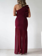 One-shoulder Ruffle Trim Maxi Dress (3)
