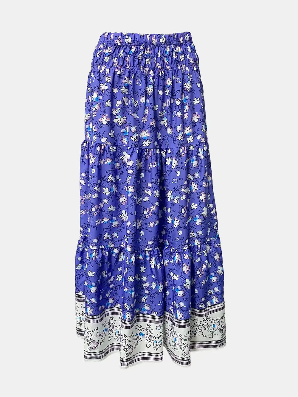 Full Size Tiered Printed Elastic Waist Skirt (13)