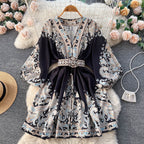 Printed Lantern Sleeve Midi Dress photo 6