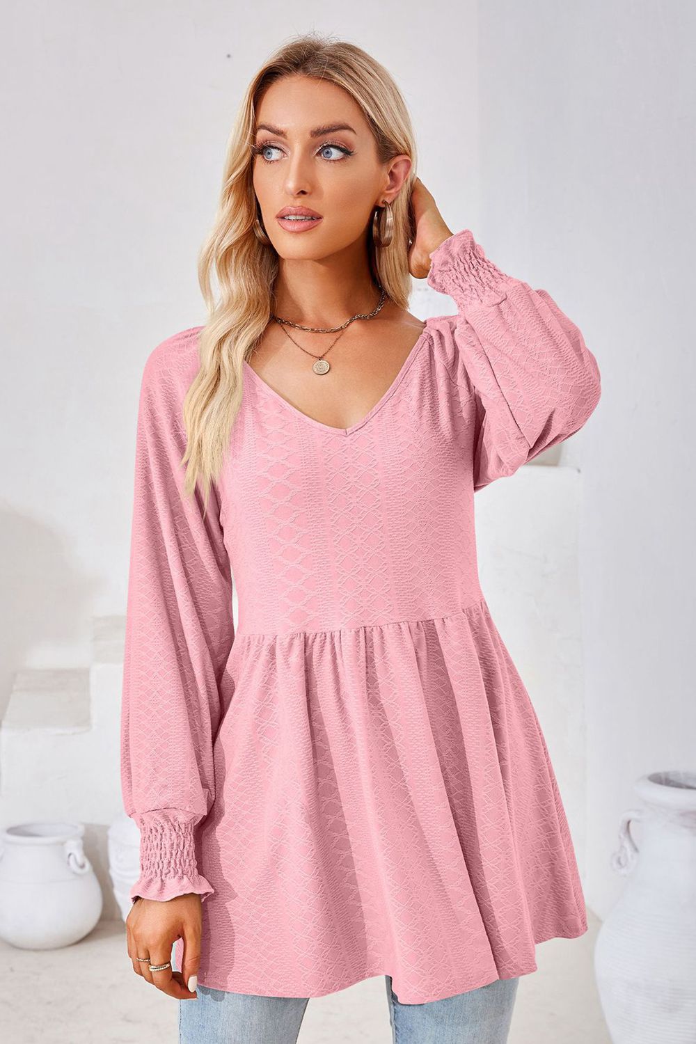 V-neck Lantern Sleeve Blouse (24)