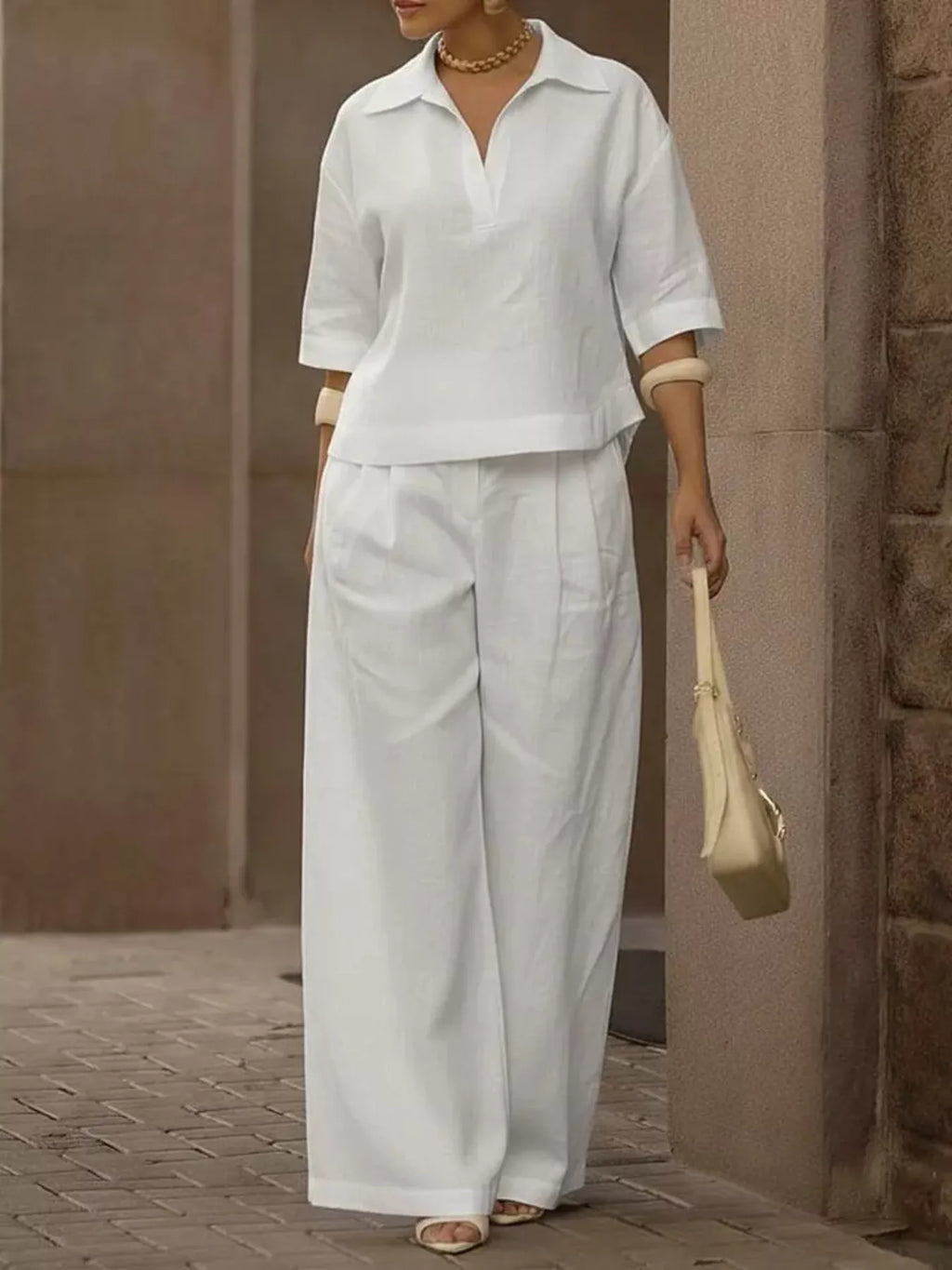 Full Size 3/4 Sleeve Top Wide Leg Pants Set Plus