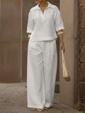 Full Size 3/4 Sleeve Top Wide Leg Pants Set Plus