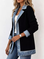 Full Size Denim Trim Ribbed Knit Cardigan Plus (2)