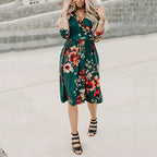 Printed Long Sleeve V-neck Pocket Dress photo 5