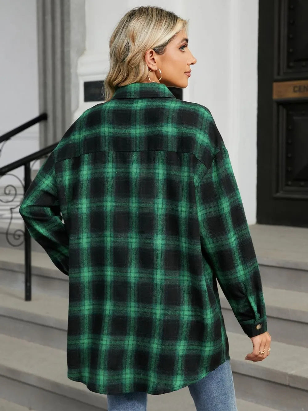 Plaid Collared Neck Long Sleeve Shirt (12)