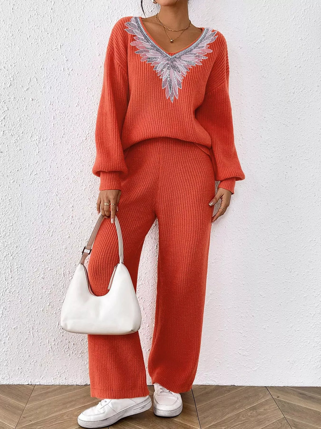 V-neck Sweater Pants Set (12)